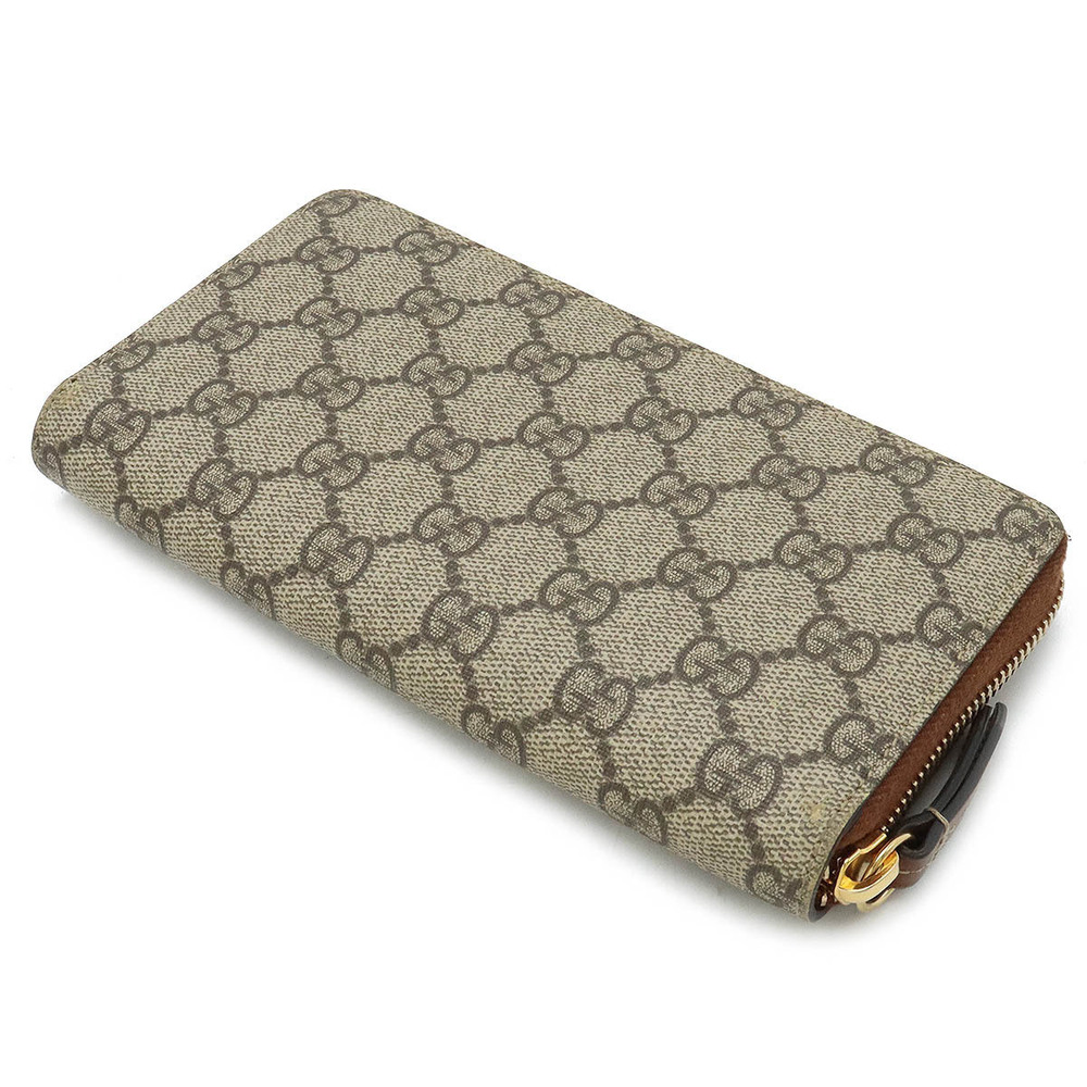 Gucci Leather Wallet Long Green Beige Round Zip Supreme Brown Brown Khaki GG